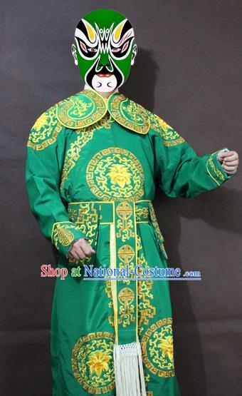 Traditional China Beijing Opera Takefu Embroidery Green Costume, Chinese Peking Opera Soldiers Embroidered Clothing