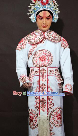 Traditional China Beijing Opera Takefu Embroidery White Costume, Chinese Peking Opera Soldiers Embroidered Clothing