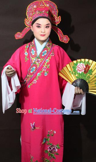 Traditional China Beijing Opera Niche Embroidery Costume, Chinese Peking Opera Lang Scholar Pink Embroidered Robe Clothing