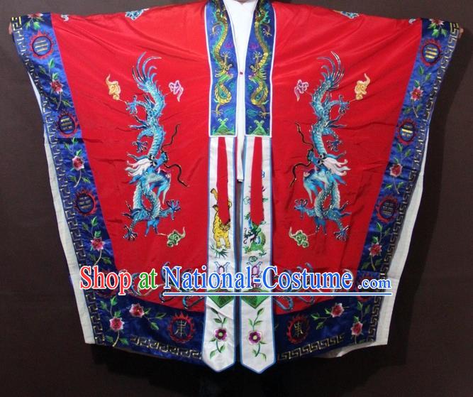 Traditional China Beijing Opera Taoist Priest Embroidery Costume, Chinese Peking Opera Red Embroidered Robe Clothing