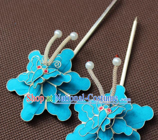 Traditional Chinese Handmade Hair Accessories Princess Blue Hairpins Headwear for Women