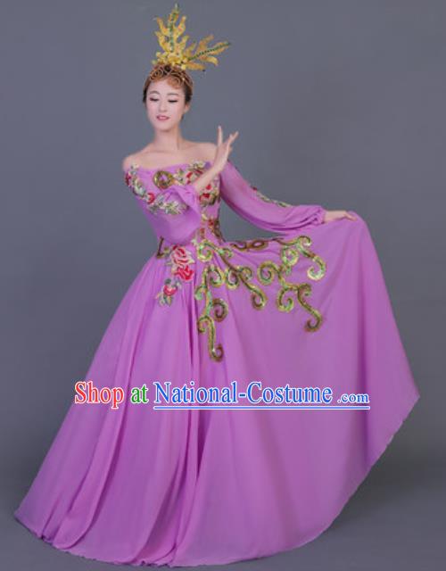 Professional Opening Dance Costume Stage Performance Classical Dance Chorus Purple Dress for Women