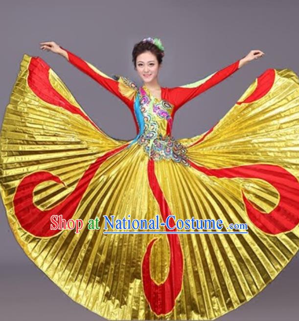 Professional Opening Dance Costume Stage Performance Classical Dance Golden Dress for Women