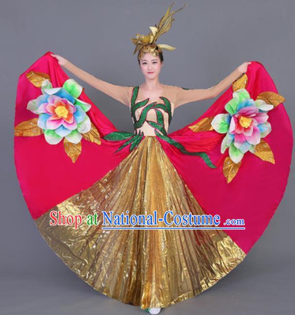 Professional Opening Dance Costume Stage Performance Big Swing Rosy Dress for Women