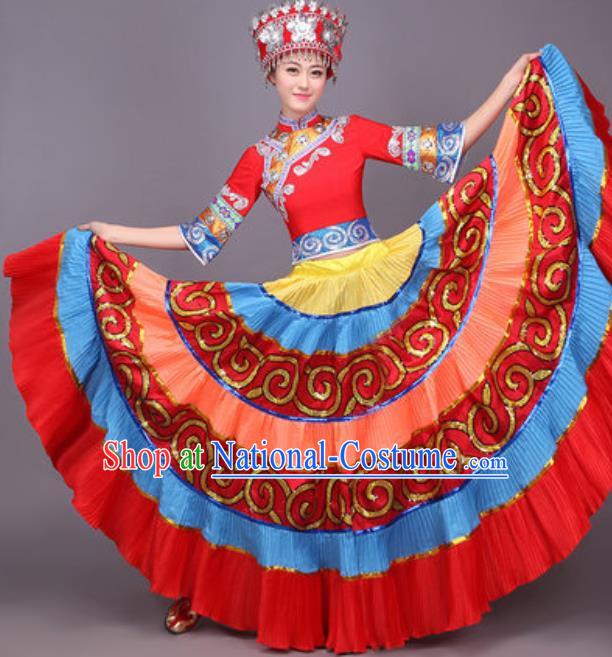 Chinese Traditional Yi Nationality Dance Costume Yao Minority Folk Dance Dress for Women