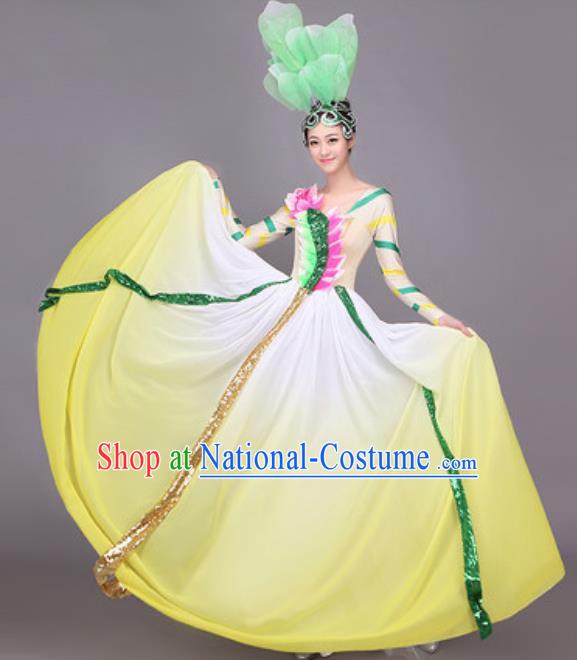 Professional Opening Dance Costume Stage Performance Big Swing Yellow Dress for Women