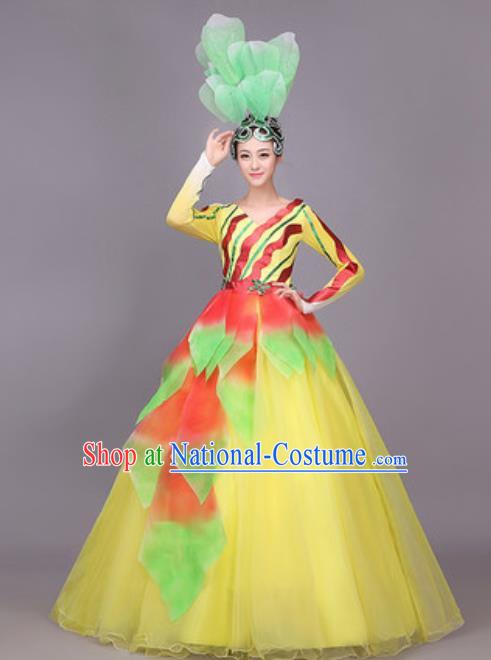 Professional Opening Dance Costume Stage Performance Modern Dance Yellow Dress for Women