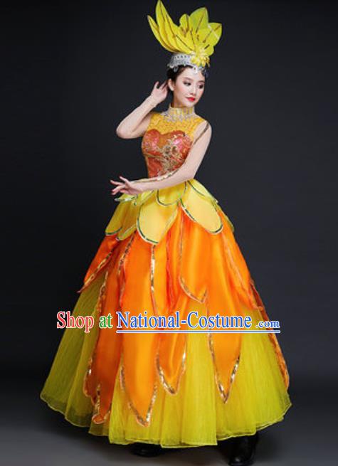 Professional Opening Dance Costume Stage Performance Classical Dance Chorus Yellow Dress for Women