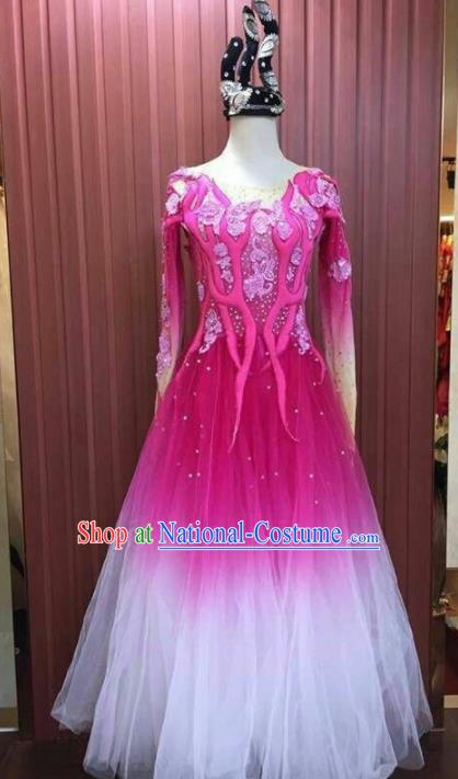 Chinese Traditional Folk Dance Costume Classical Dance Fan Dance Rosy Dress for Women