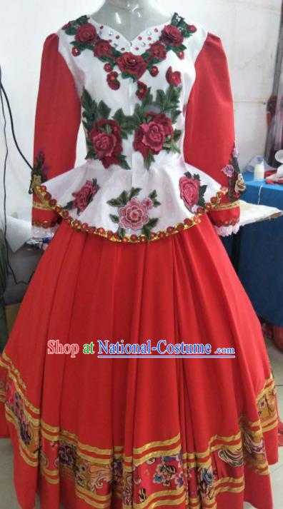 Professional Opening Dance Costume Stage Performance Russia Modern Dance Red Dress for Women