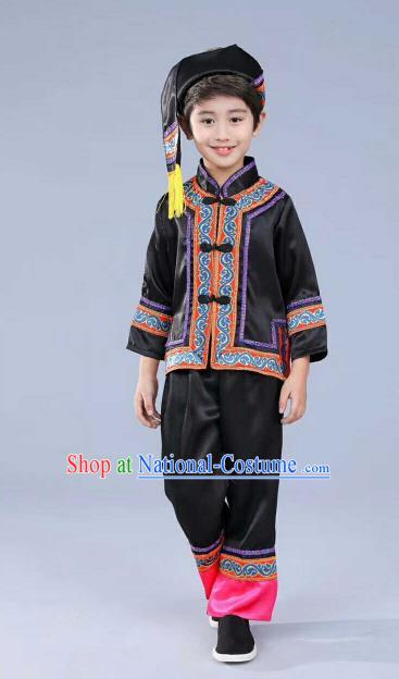 Chinese Traditional Miao Nationality Dance Costume Folk Dance Ethnic Black Clothing for Kids