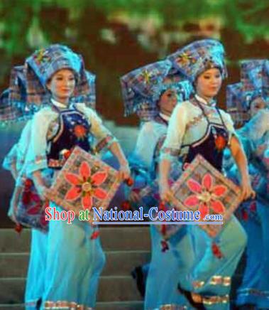 Chinese Traditional Bu Yi Nationality Dance Costume Folk Dance Dress for Women