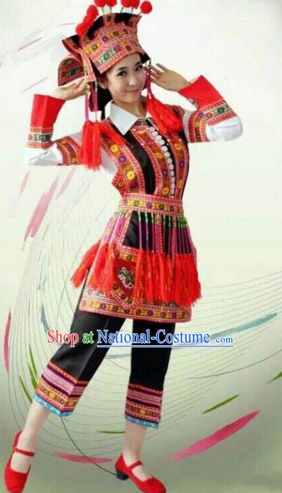 Chinese Traditional Yi Nationality Costume Folk Dance Ethnic Red Clothing for Women