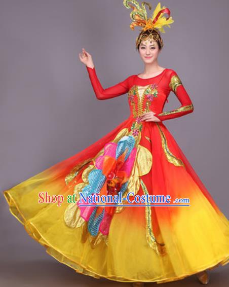 Professional Opening Dance Costume Stage Performance Modern Dance Red Bubble Dress for Women