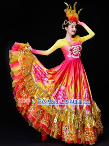 Professional Opening Dance Costume Stage Performance Modern Dance Peony Flowers Dress for Women