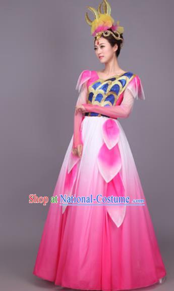 Chinese Traditional Classical Dance Costume Folk Dance Pink Dress for Women