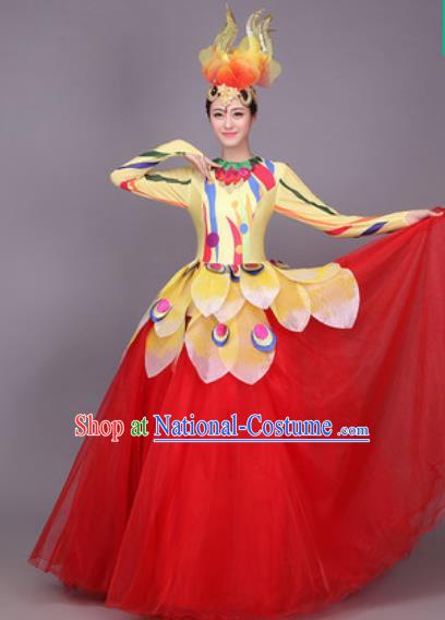 Chinese Traditional Classical Dance Costume Folk Dance Red Dress for Women