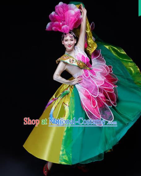 Chinese Traditional Classical Dance Costume Folk Dance Lotus Dance Green Dress for Women