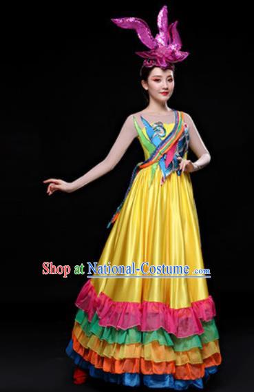 Professional Opening Dance Costume Stage Performance Modern Dance Yellow Dress for Women