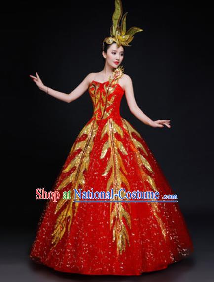 Professional Modern Dance Costume Opening Dance Stage Performance Red Dress for Women