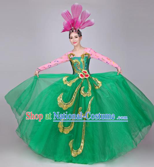 Professional Modern Dance Costume Opening Dance Stage Performance Green Dress for Women