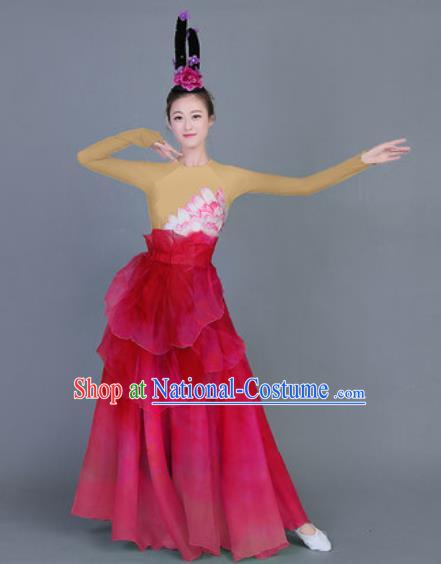 Chinese Traditional Classical Dance Costume Folk Dance Lotus Dance Red Dress for Women