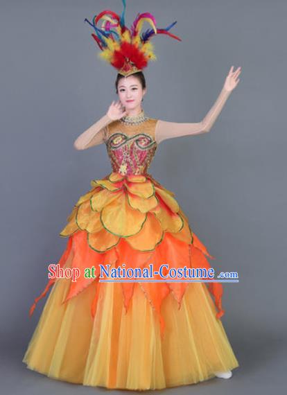 Professional Modern Dance Costume Opening Dance Stage Performance Orange Dress for Women