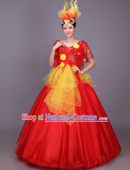 Professional Modern Dance Costume Opening Dance Stage Performance Red Veil Dress for Women