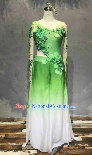 Chinese Traditional Folk Dance Costume Classical Dance Yangko Green Dress for Women