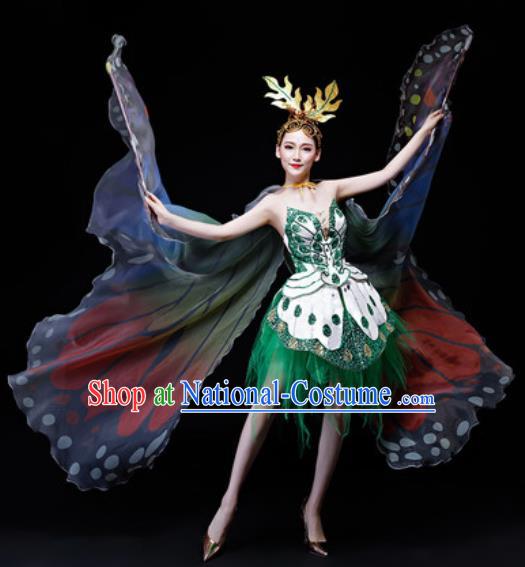 Professional Opening Dance Costume Modern Butterfly Dance Stage Performance Green Dress for Women