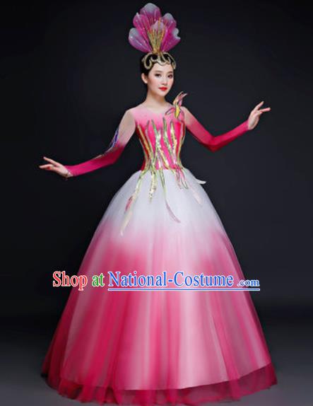 Professional Opening Dance Costume Modern Dance Stage Performance Pink Dress for Women