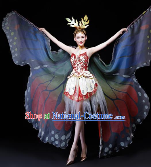 Professional Opening Dance Costume Modern Butterfly Dance Stage Performance Red Dress for Women