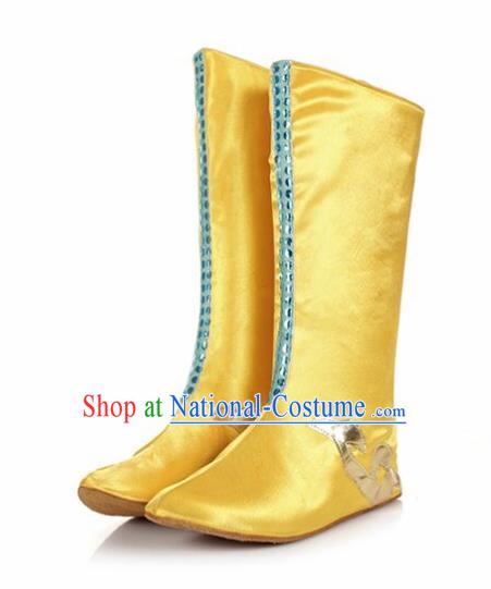 Chinese Traditional Mongol Nationality Shoes Mongolian Folk Dance Golden Boots for Women