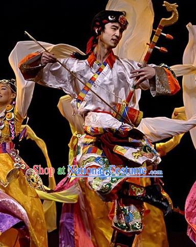 Chinese Traditional Zang Nationality Costume Tibetan Folk Dance Ethnic Clothing for Men