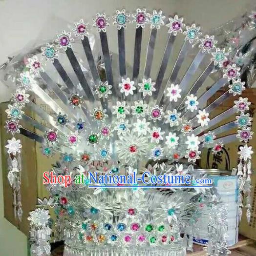 Chinese Traditional Miao Nationality Hair Accessories Wedding Hat Colorful Phoenix Coronet for Women