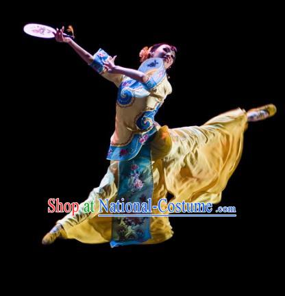 Chinese Traditional Folk Dance Costume Beijing Opera Classical Dance Yellow Clothing for Women