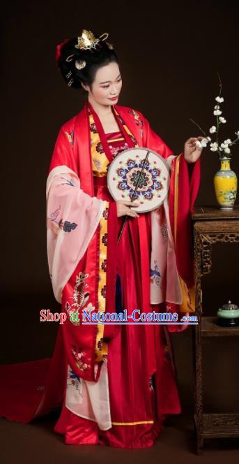 Traditional Chinese Tang Dynasty Wedding Red Hanfu Dress Ancient Bride Costumes Complete Set for Women