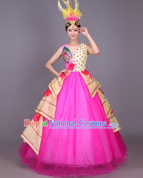 Professional Modern Dance Rosy Veil Dress Opening Dance Stage Performance Chorus Costume for Women