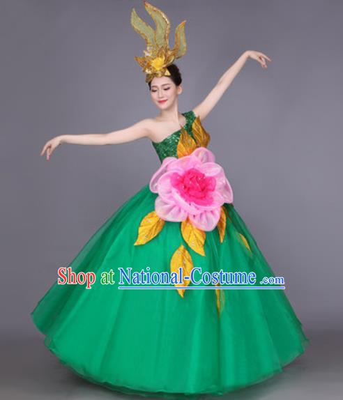 Professional Modern Dance Green Veil Dress Opening Dance Stage Performance Chorus Costume for Women