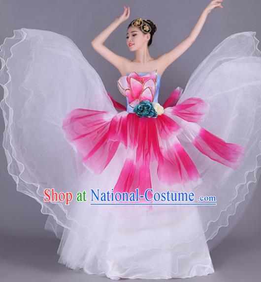 Professional Modern Dance White Flowers Dress Opening Dance Stage Performance Chorus Costume for Women