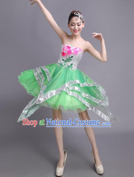 Professional Modern Dance Green Short Dress Opening Dance Stage Performance Chorus Costume for Women