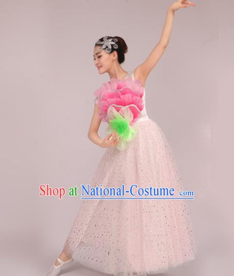 Chinese Classical Dance Costume Traditional Folk Dance Peony Dance White Dress for Women