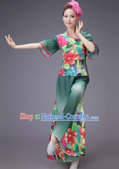 Chinese Classical Dance Costume Traditional Folk Dance Yangko Green Clothing for Women