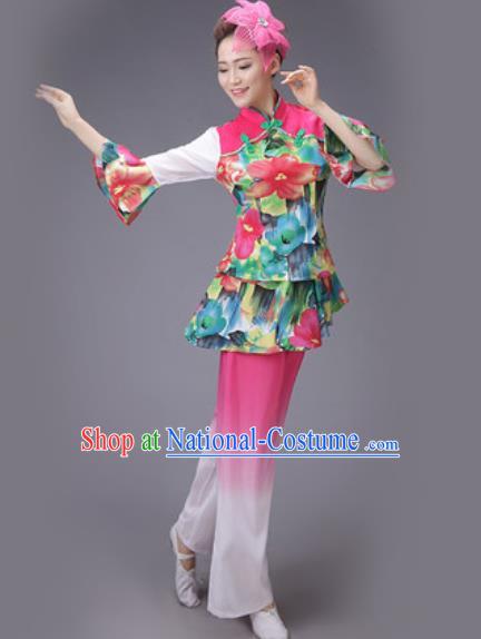 Chinese Classical Dance Costume Traditional Folk Dance Yangko Pink Clothing for Women