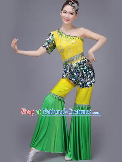 Chinese Classical Dance Costume Traditional Folk Dance Yangko Yellow Clothing for Women