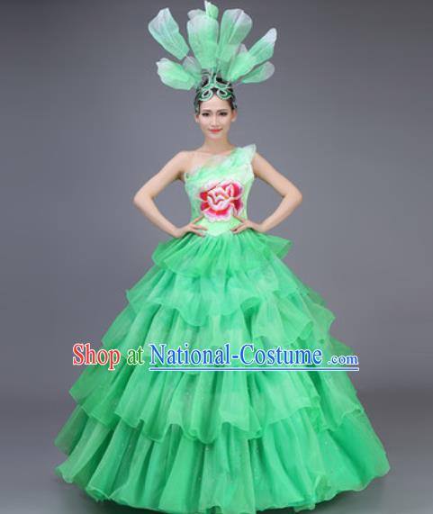 Professional Modern Dance Dress Opening Dance Stage Performance Chorus Green Flowers Costume for Women