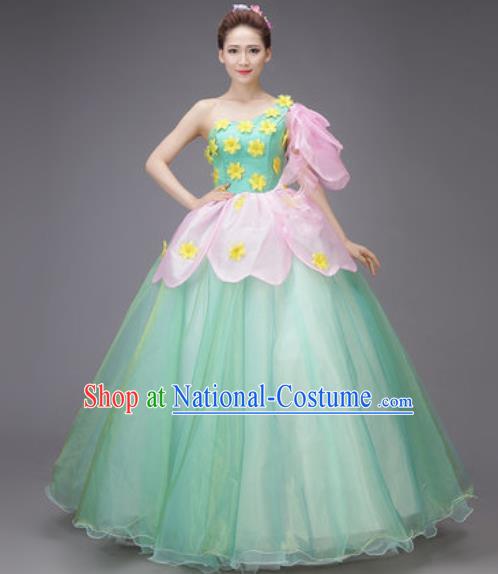 Professional Modern Dance Dress Opening Dance Stage Performance Chorus Green Veil Costume for Women