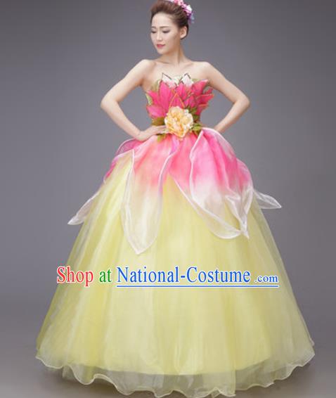 Professional Modern Dance Yellow Dress Opening Dance Stage Performance Chorus Costume for Women