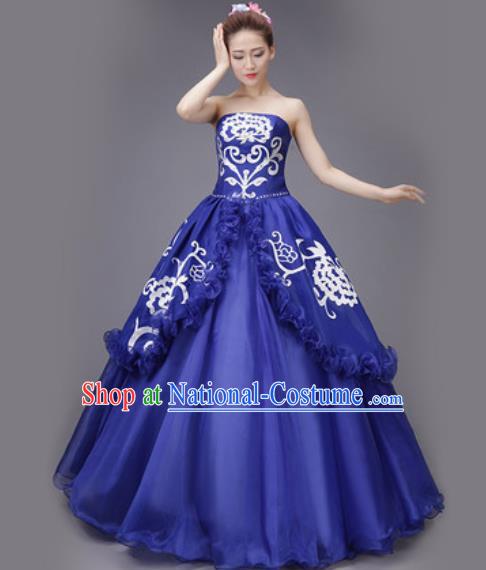 Professional Modern Dance Royalblue Dress Opening Dance Stage Performance Chorus Costume for Women