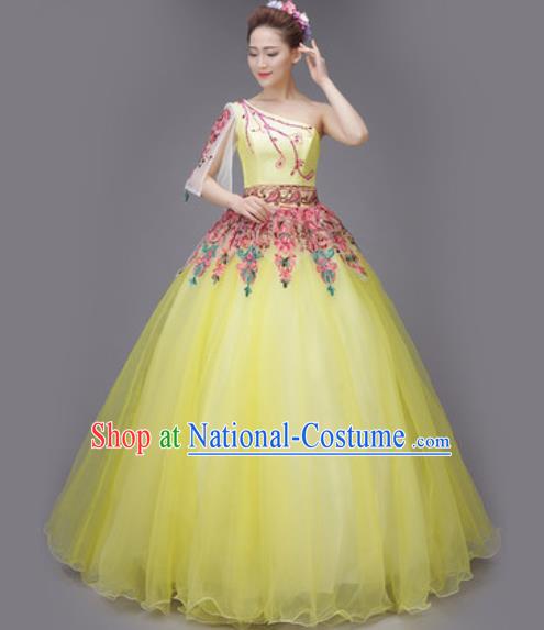 Professional Modern Dance Chorus Yellow Dress Opening Dance Stage Performance Costume for Women